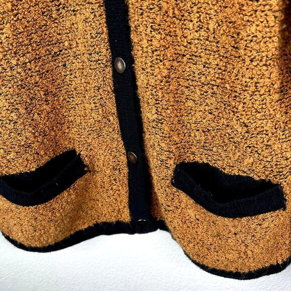 Vintage Karen Scott Boucle Knit Cardigan Sweaater Golden Yellow Black Buttons - Picture 2 of 6